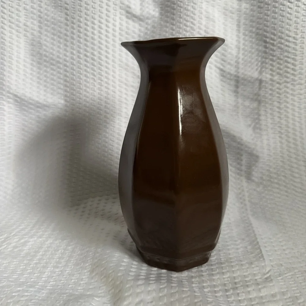 Royal Haeger Brown Hexagonal Ceramic Vase Glossy Mid Century Modern Decor 705-S